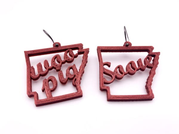 3D Printed Woo Pig Sooie Earrings in Dark Red